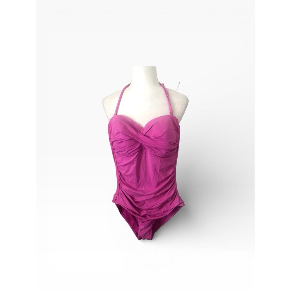 Anne Cole Women 14 Twist Front Shirred Convertible One Piece Swim Pink Cruise